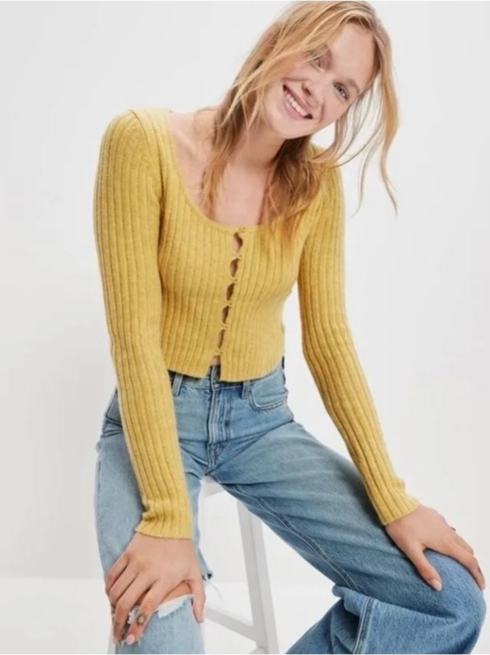 AMERICAN EAGLE Soft Button Front Cropped Cardigan Sweater Small NWT